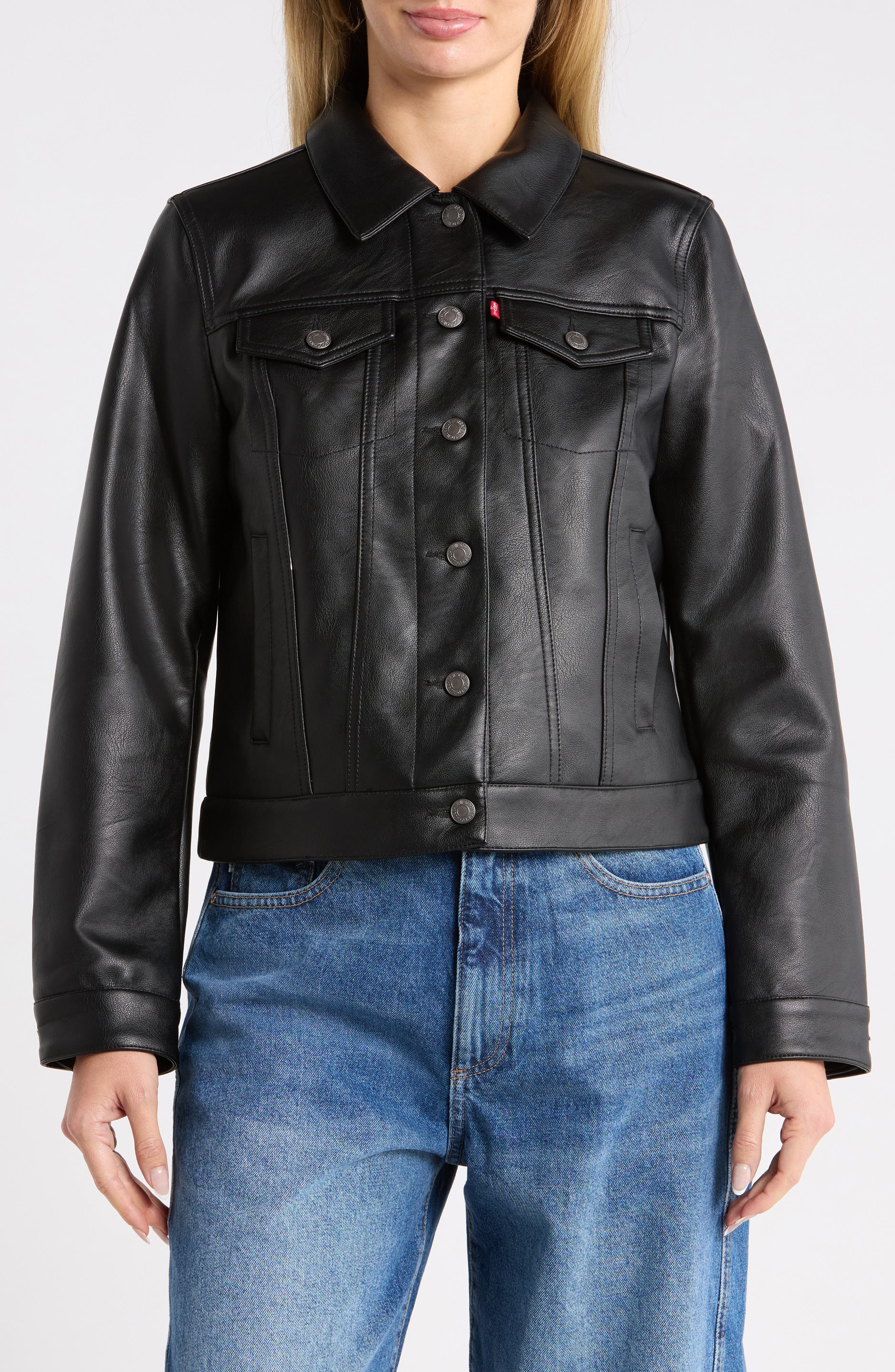 Faux Leather Trucker Jacket