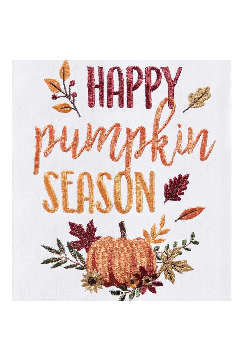 "Happy Pumpkin Season" 100% Cotton Embroidered Flour Sack Dishtowel, Alternate, color, White