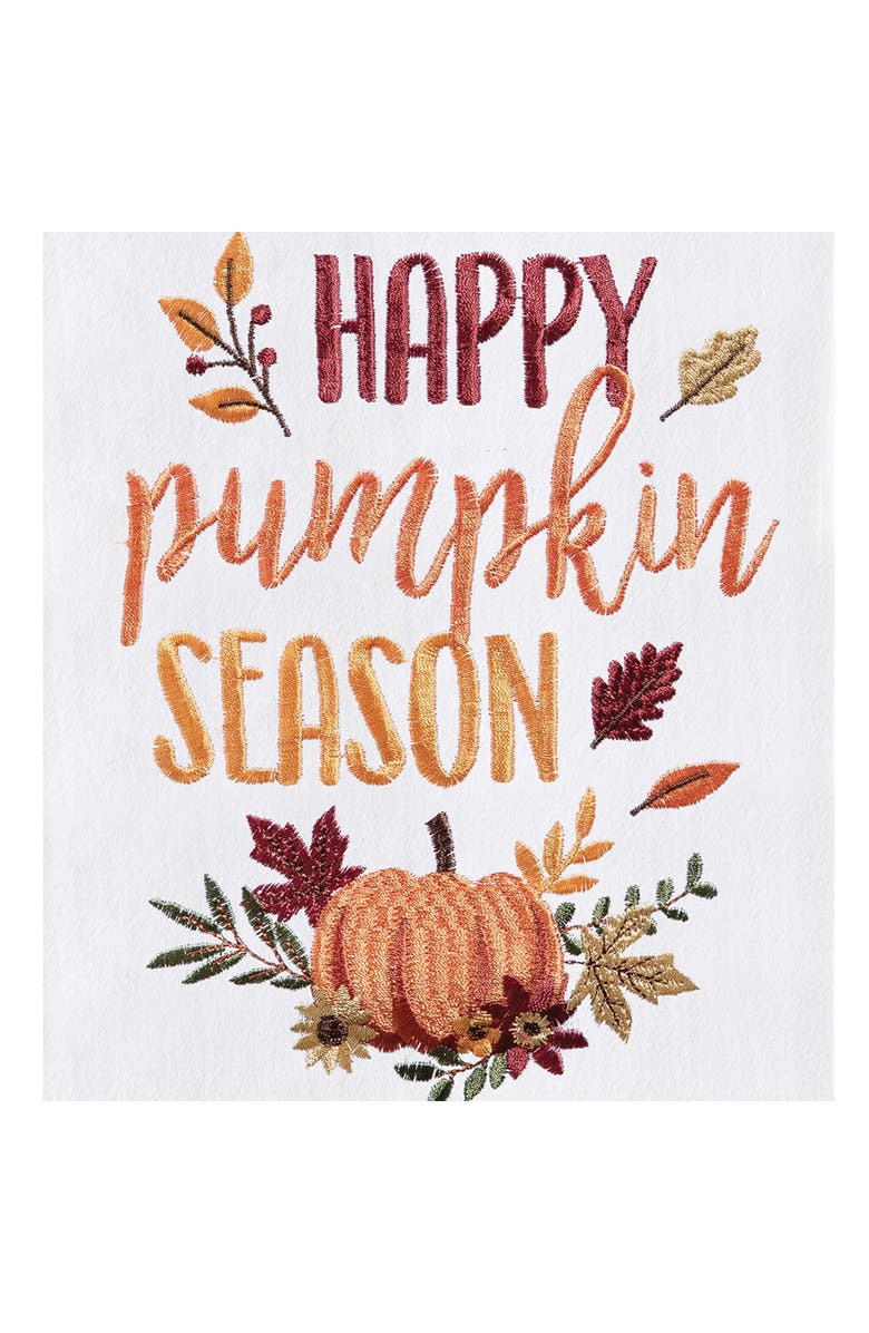 C&F Home "Happy Pumpkin Season" 100% Cotton Embroidered Flour Sack Dishtowel, Alternate, color, White