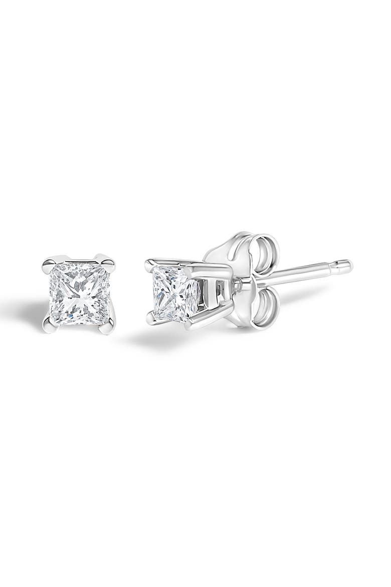Silver 1/4 Cttw Princess-Cut Diamond Solitaire Stud Earrings, Alternate, color, White