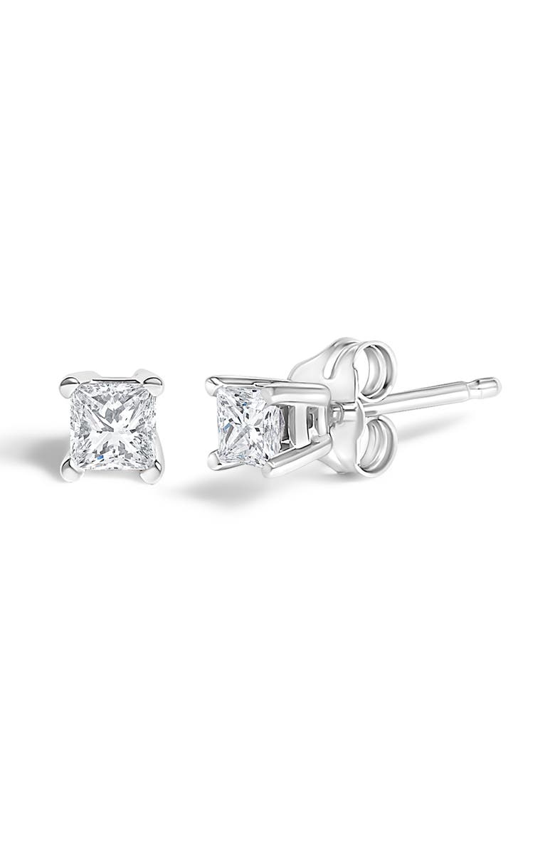 Haus of Brilliance Silver 1/4 Cttw Princess-Cut Diamond Solitaire Stud Earrings, Alternate, color, White