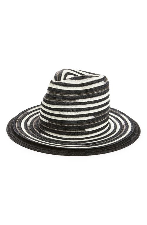 ESENSHEL Double Brim Stripe Woven Fedora in Black/White 