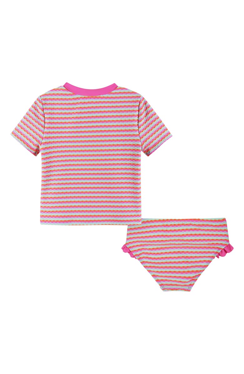 Andy & Evan Kids' Stripe Ruffle Short Sleeve Two-Piece Rashguard Swimsuit, Alternate, color, Pink Dot Stripe