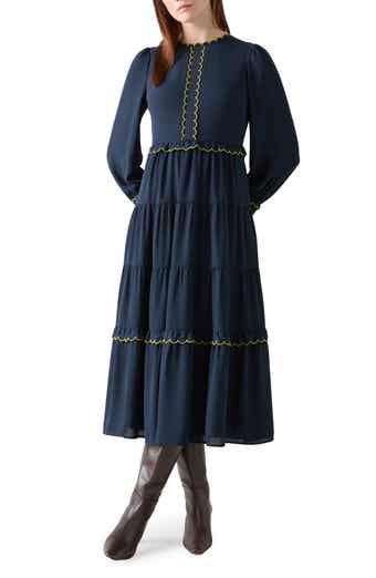 LK Bennett Carly Scallop Long Sleeve Tiered Maxi Dress