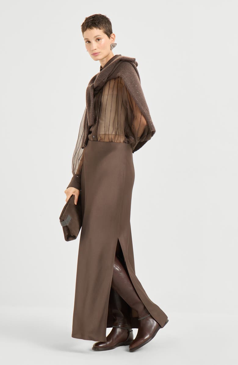 Brunello Cucinelli Fluid Bias-Cut skirt, Alternate, color, Brown