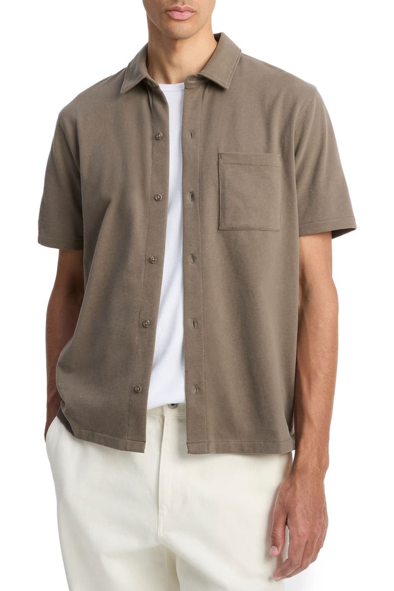 Sueded Jersey Short Sleeve Button-Up Shirt, Main, color, DOME