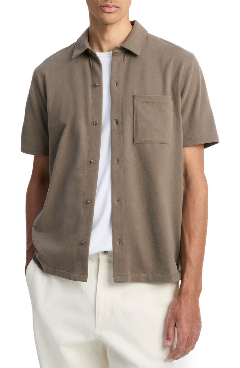 Vince Sueded Jersey Short Sleeve Button-Up Shirt, Main, color, Dome