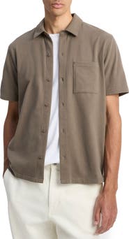 Vince Sueded Jersey Short Sleeve Button-Up Shirt