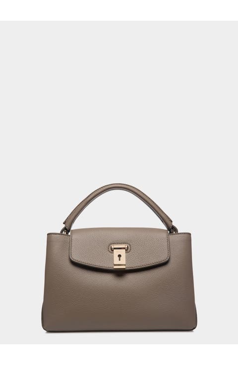 Lock Me Small Top Handle Bag In Grained Leather