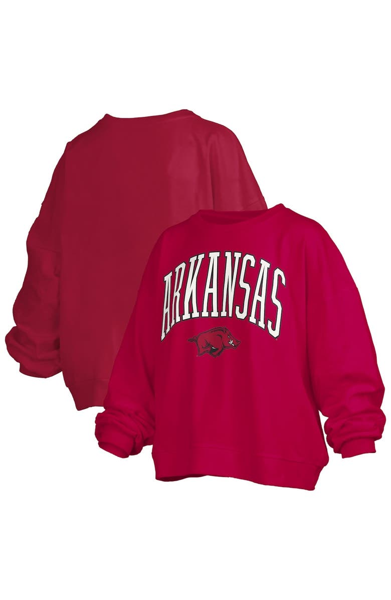 PRESSBOX Women's Pressbox Cardinal Arkansas Razorbacks Janise Arch Over Logo Waist Length Oversized Pullover Sweatshirt, Main, color, Cardinal
