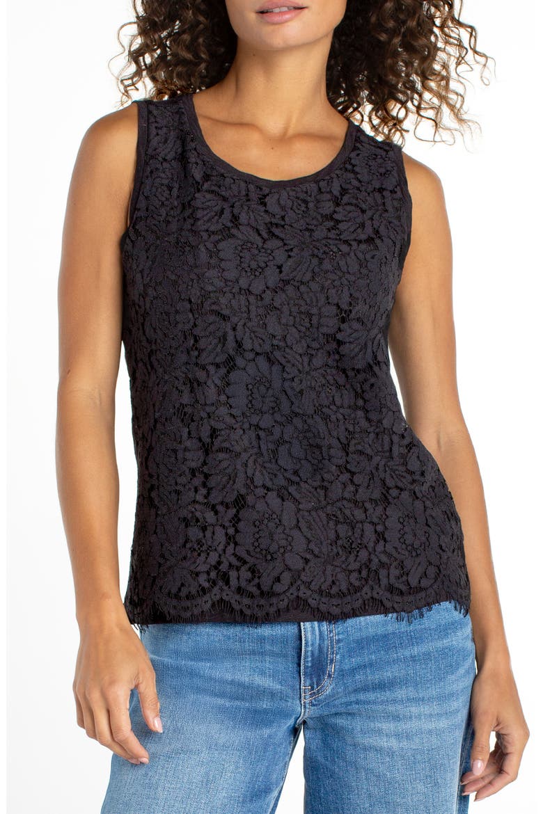 Lace Front Knit Tank, Main, color, BLACK