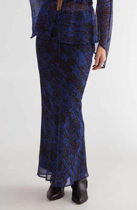 Snakeskin Print Bias Cut Crinkle Chiffon Maxi Skirt