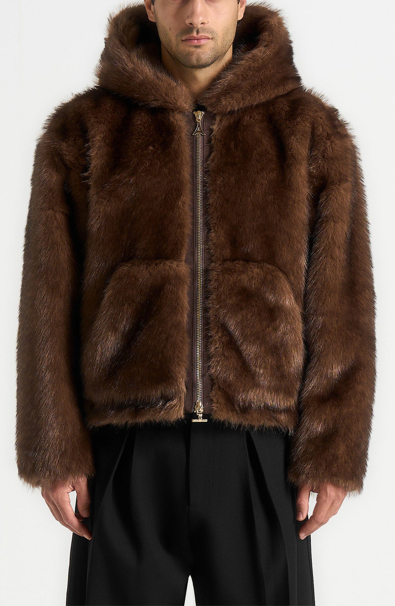 Manière De Voir Ryan Fur Hooded Jacket, Alternate, color, Brown