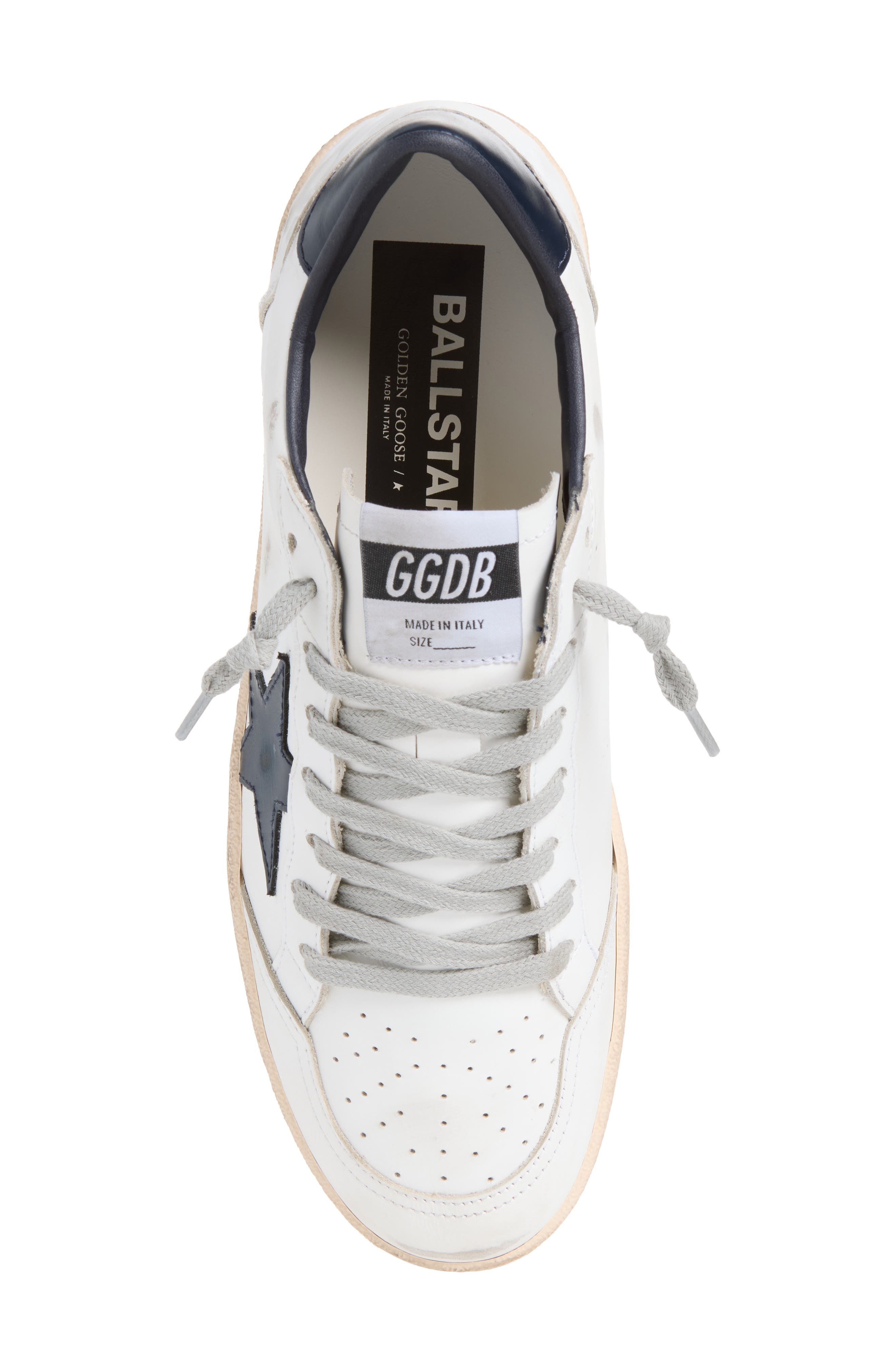 Ball Star Leather Sneaker, Alternate, color, WHITE/ DARK BLUE