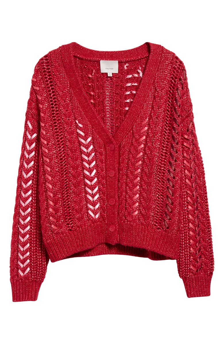 Cinq à Sept Nyla Marled Ribbon Accent Cardigan, Alternate, color,