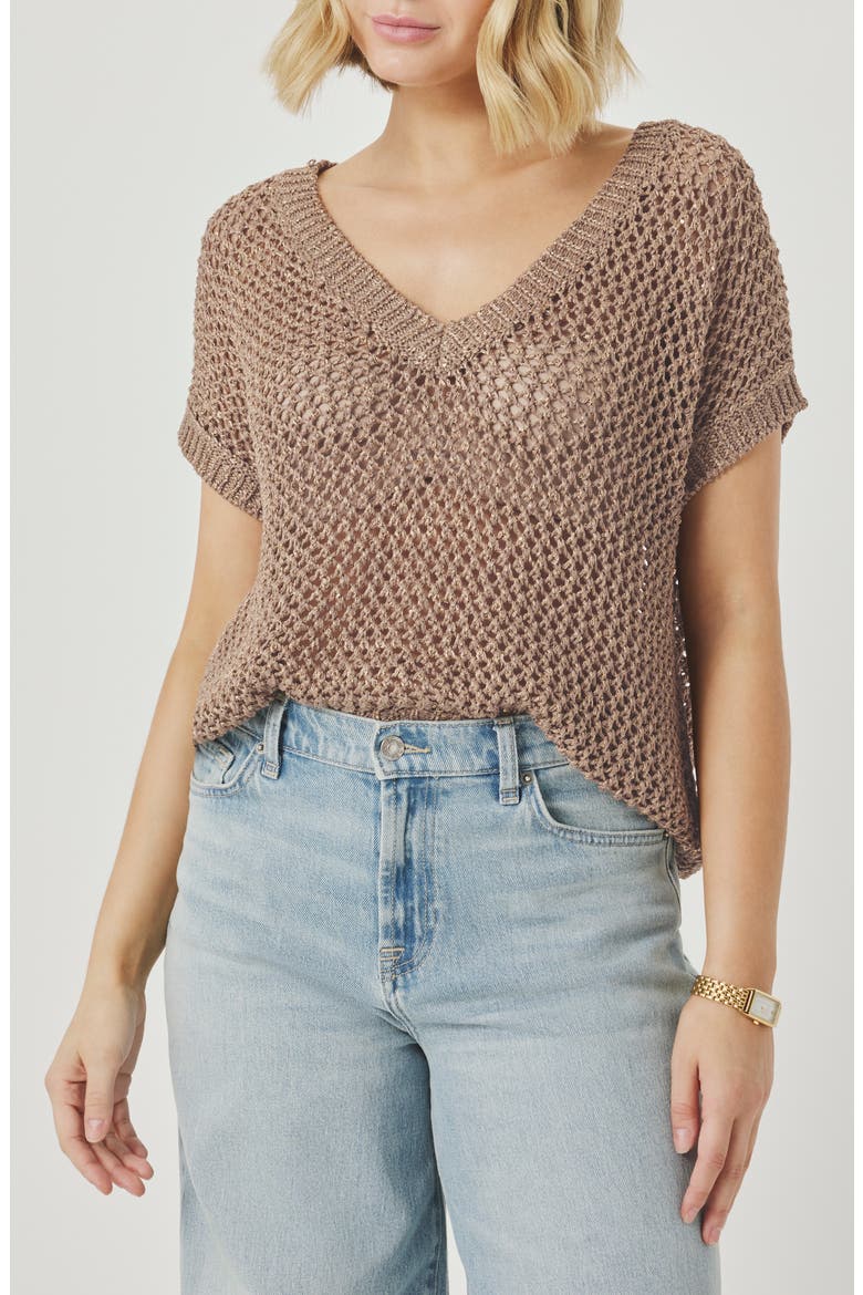 Nia Sequin Open Stitch Sweater, Main, color, WICKER BEIGE