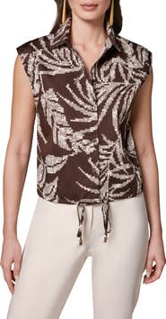 Donna Karan New York Allover Print Drawstring Hem Sleeveless Top