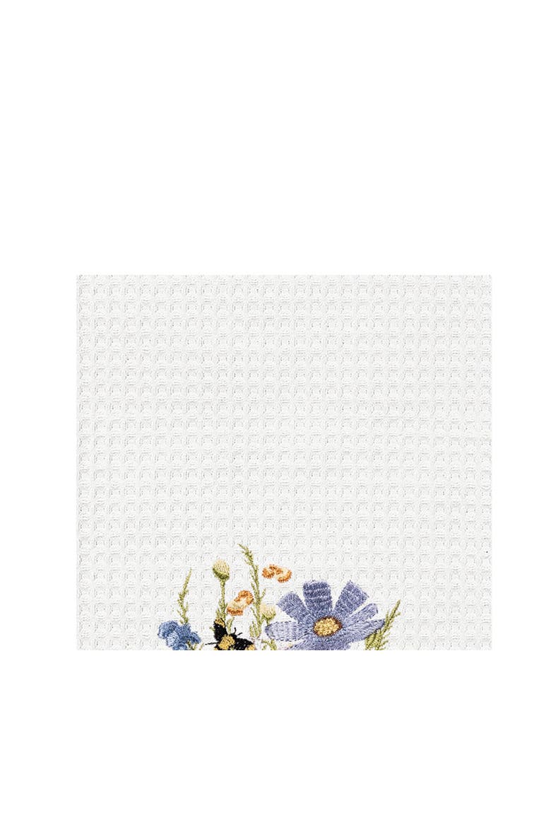 Honey Bee & Flowers 100% Cotton Waffle Weave Dishtowel, Alternate, color, Blue