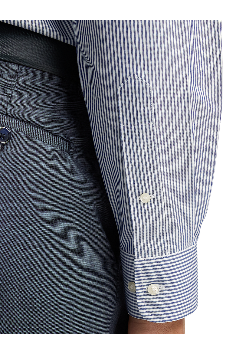 Tailored Fit Non-iron Cotton Pinpoint Solid Button Down Collar Dress Shirt, Alternate, color, Blue Stripe