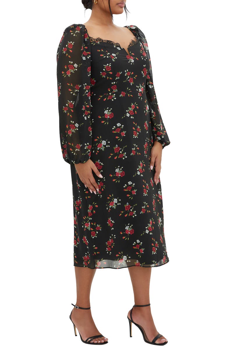 City Chic Orla Floral Long Sleeve Chiffon Midi Dress, Alternate, color, Dolce Ditsy Blk