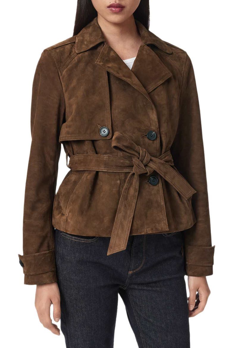 Okena Cropped Suede Jacket, Main, color, HOT CHOC BROWN