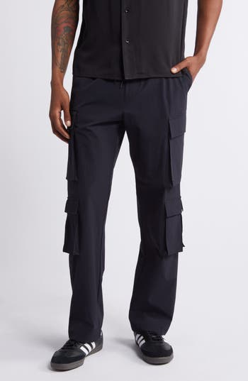Pacsun Kaden Baggy Stretch Nylon Cargo Pants In Pirate Black