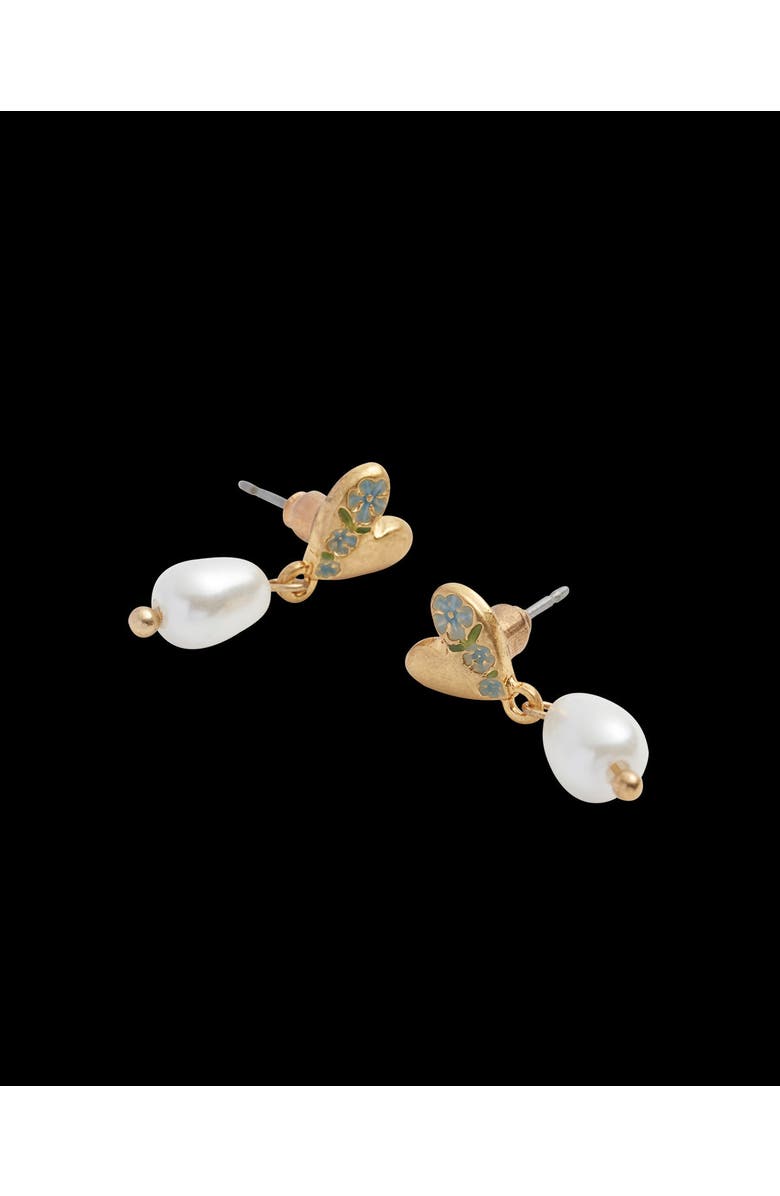 Fable England Forget-Me-Not Heart & Pearl Earrings, Alternate, color, Blue & Gold