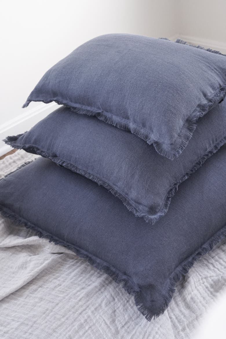 Soft Fringe Linen Pillow with Down Alternative Insert, Alternate, color, Navy Blue