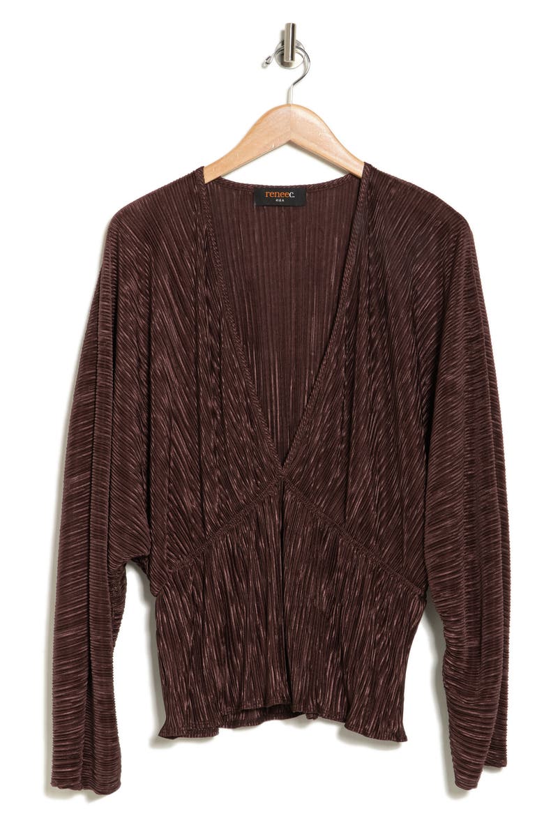 Plissé V-Neck Top, Alternate, color, BROWN