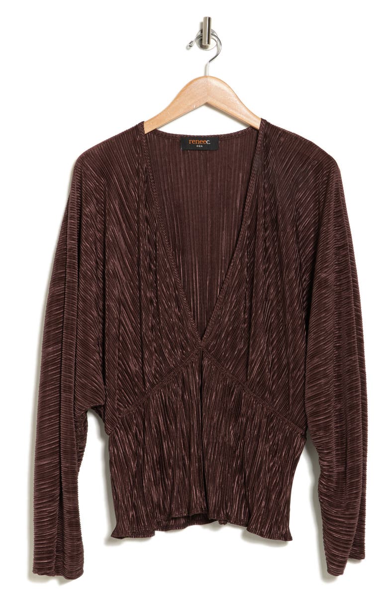 Renee C Plissé V-Neck Top, Alternate, color, Brown