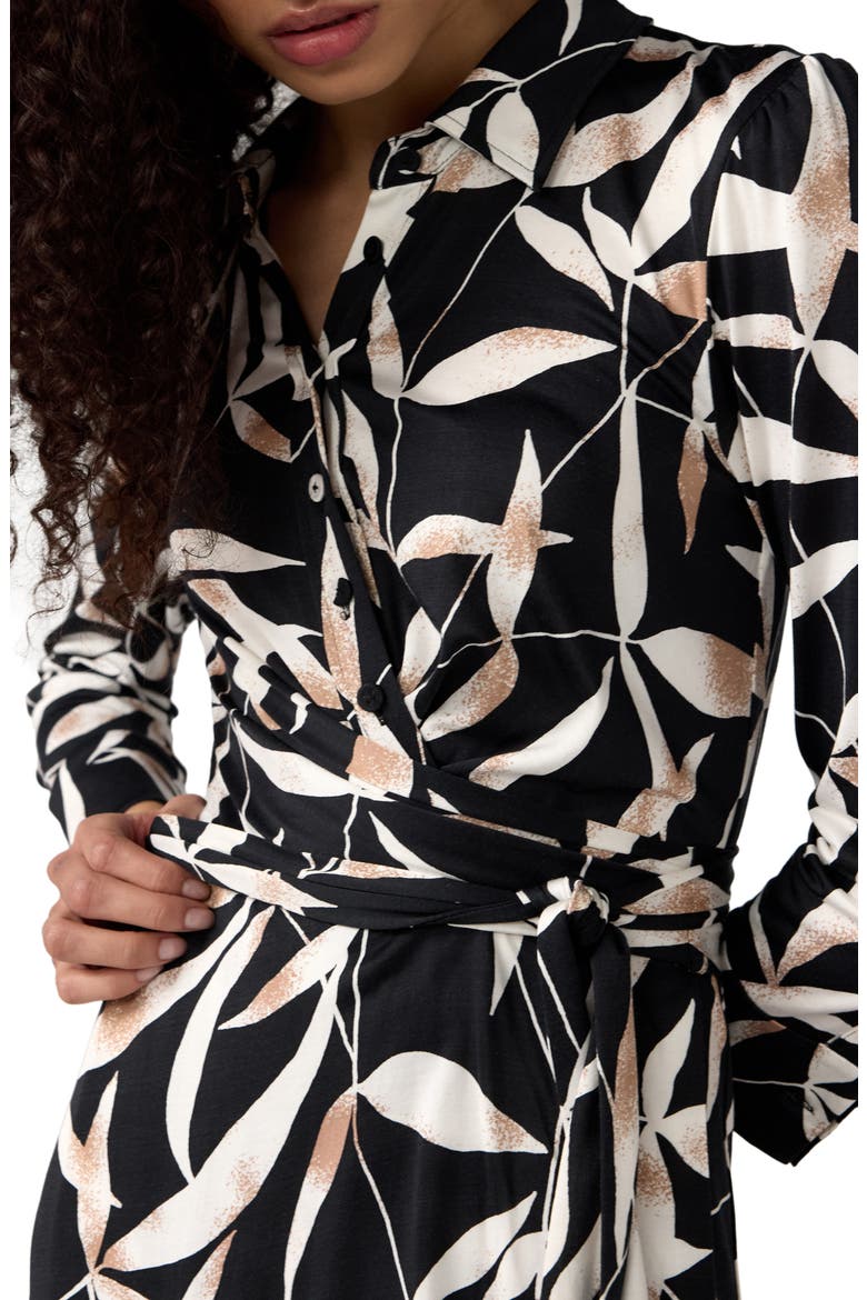 Sana Two Leaf Print Wrap Shirtdress, Alternate, color, BAY LEAF BLACK