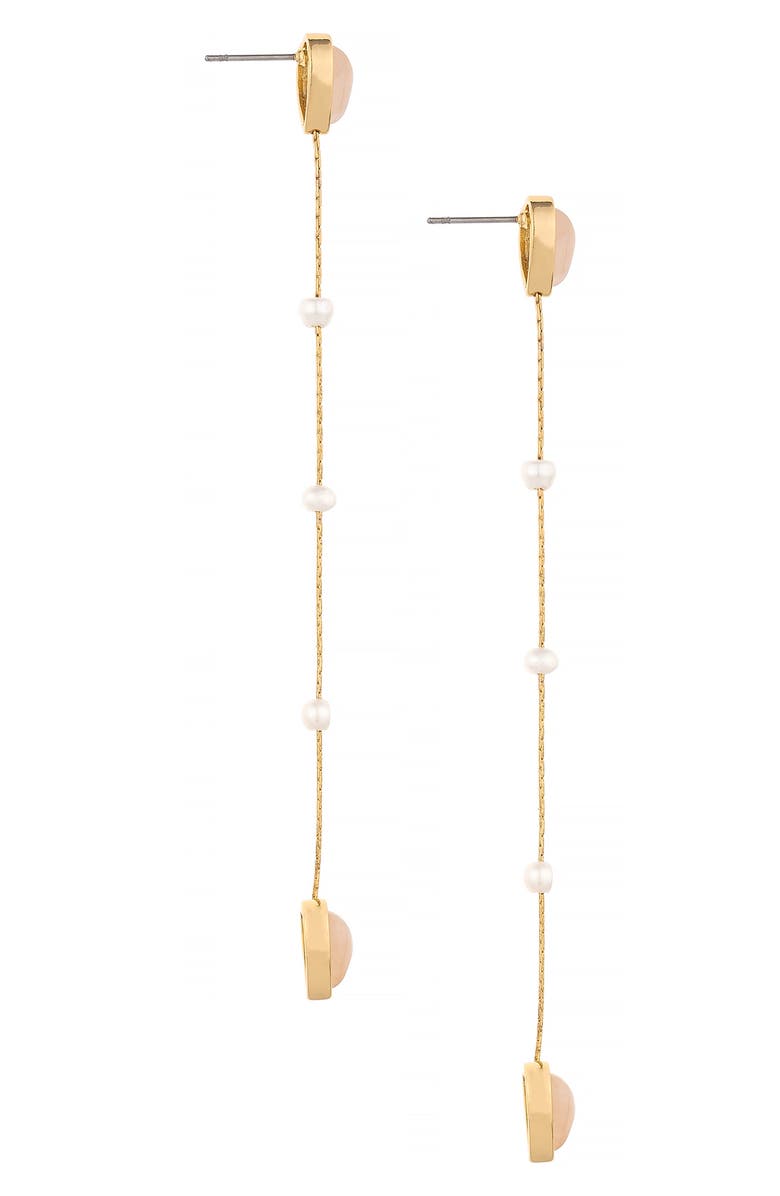 Ettika Quartz Heart & Freshwater Pearl Linear Drop Earrings, Alternate, color,