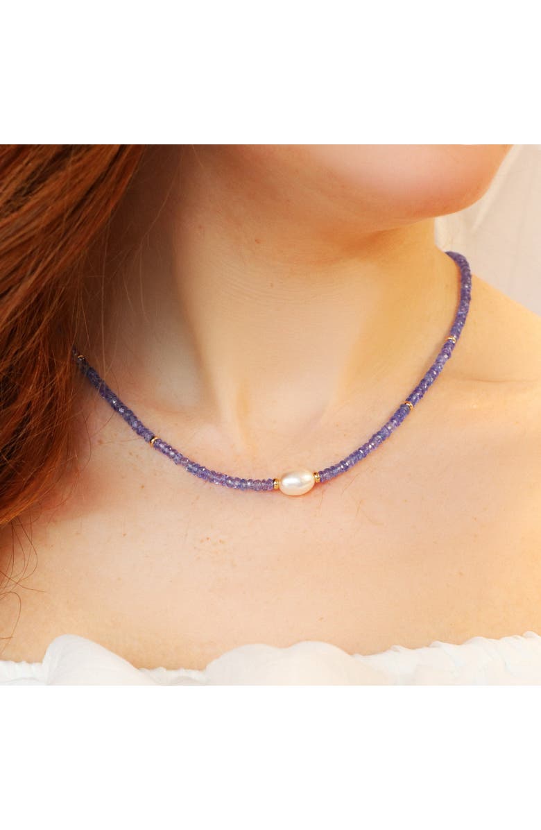 The Lovery Fine Jewelry Tanzanite Bead Pearl Necklace, Alternate, color, Blue