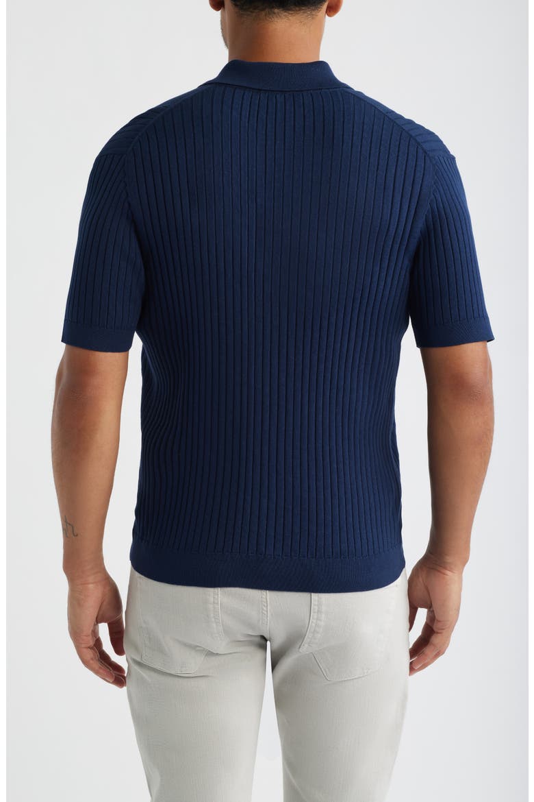 Short Sleeve Button-Up Cotton & Silk Sweater, Alternate, color, DRESS BLUES