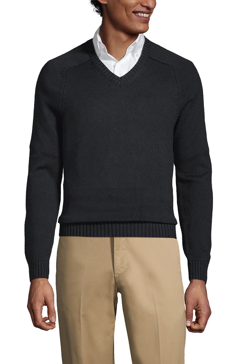 Lands' End School Uniform Young  Cotton Modal V-neck Sweater, Main, color, Black