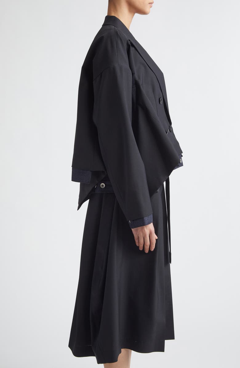 Sacai Double Breasted Suiting & Denim Jacket, Alternate, color, Black/ Indigo