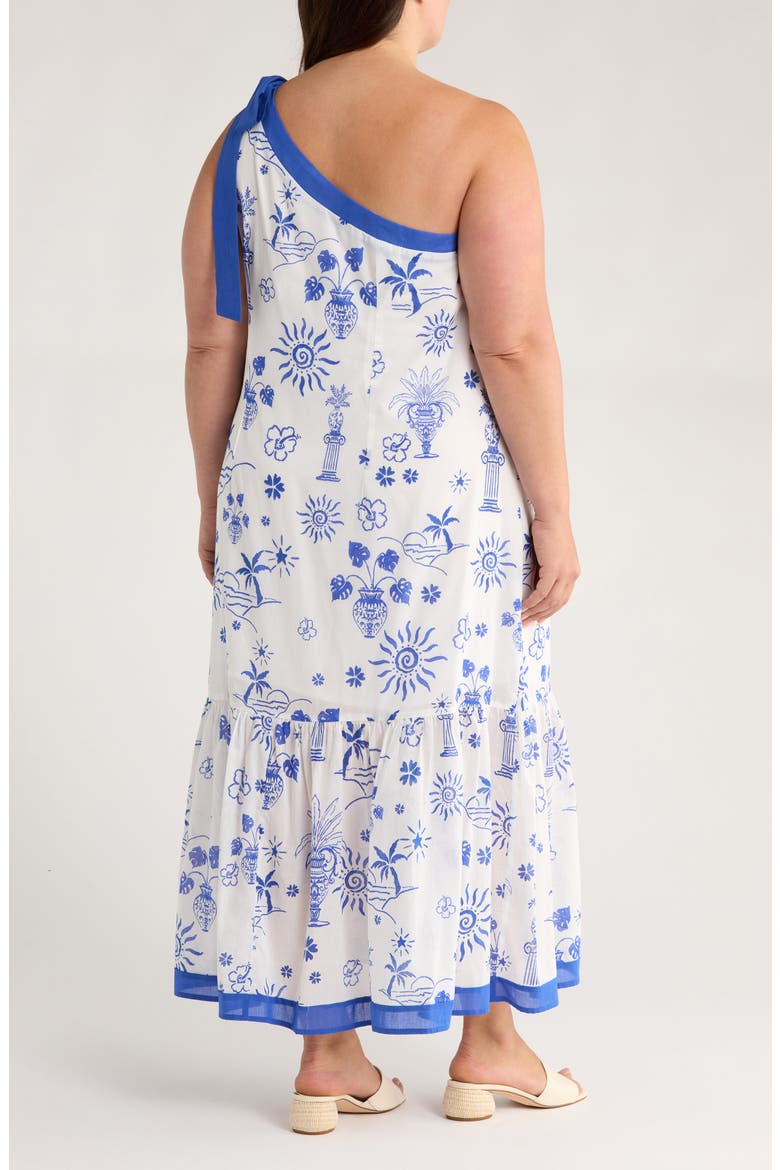 Alvina Tropics Nicol One-Shoulder Cotton Maxi Dress, Alternate, color, WHITE/ BLUE