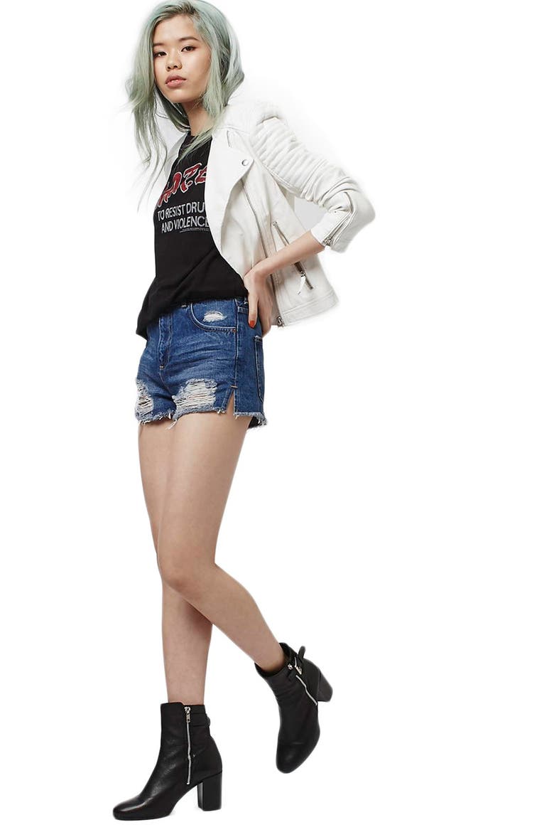Faux Leather Biker Jacket, Alternate, color, WHITE