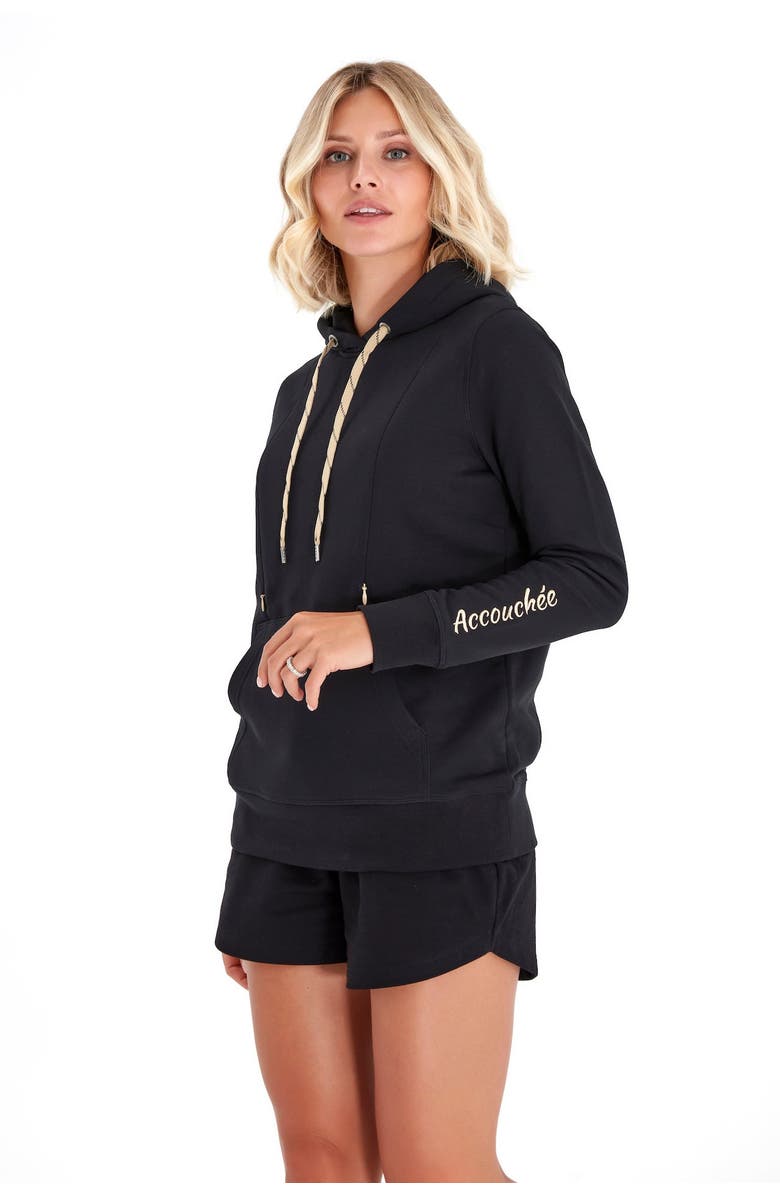 Accouchée Iconic Maternity/Nursing Hoodie, Alternate, color, Black