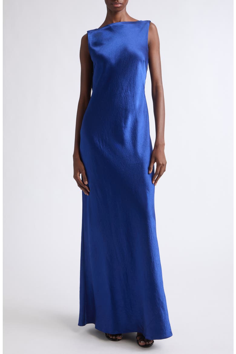 Cowl Back Satin Gown, Main, color, COBALT