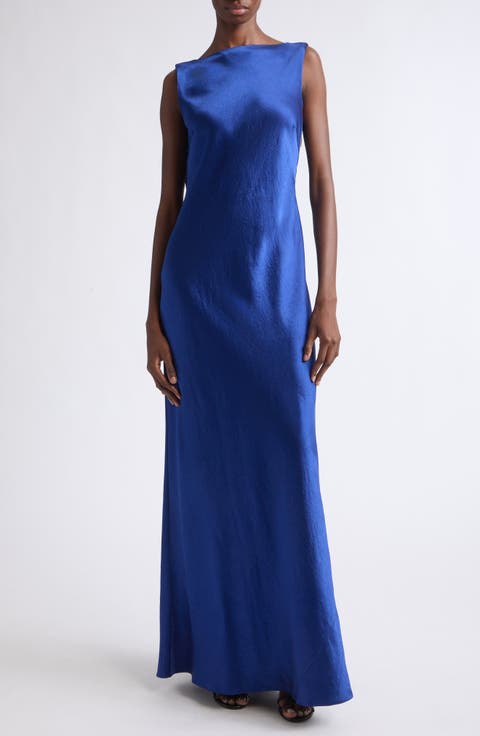 Cowl Back Satin Gown