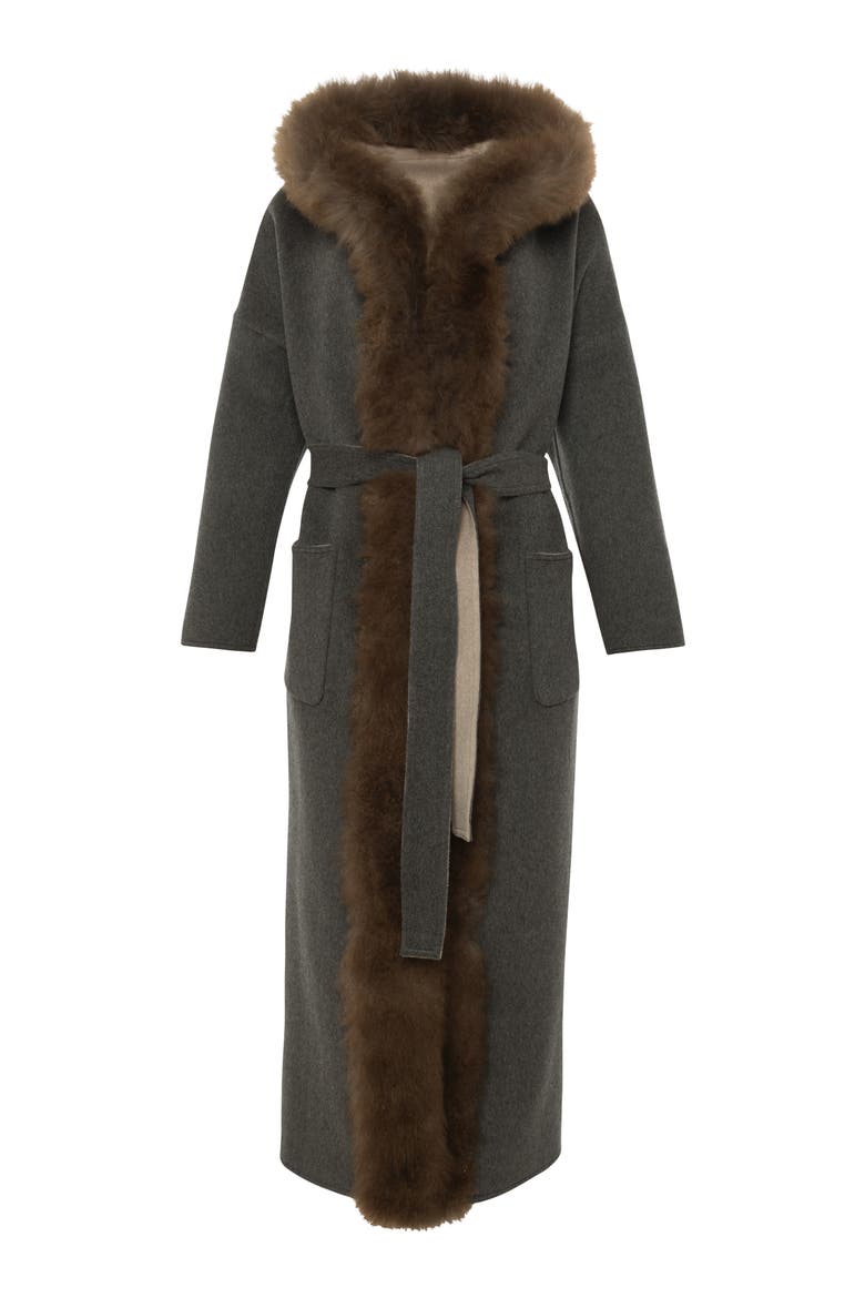 Reversible  Cashmere Parka with Genuine Shearling Trim, Alternate, color, BEIGE/GRAY/BROWN
