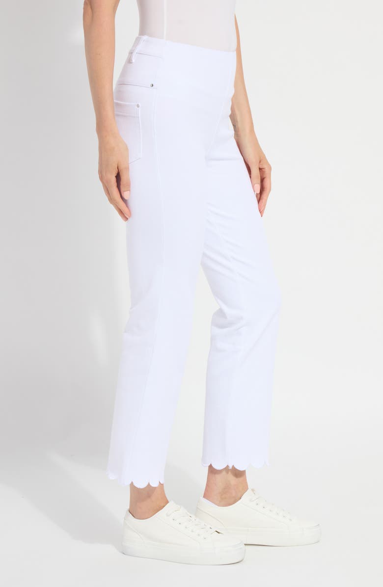 Lysse Sage Scallop Hem Pull-On Ankle Bootcut Knit Jeans, Alternate, color, White