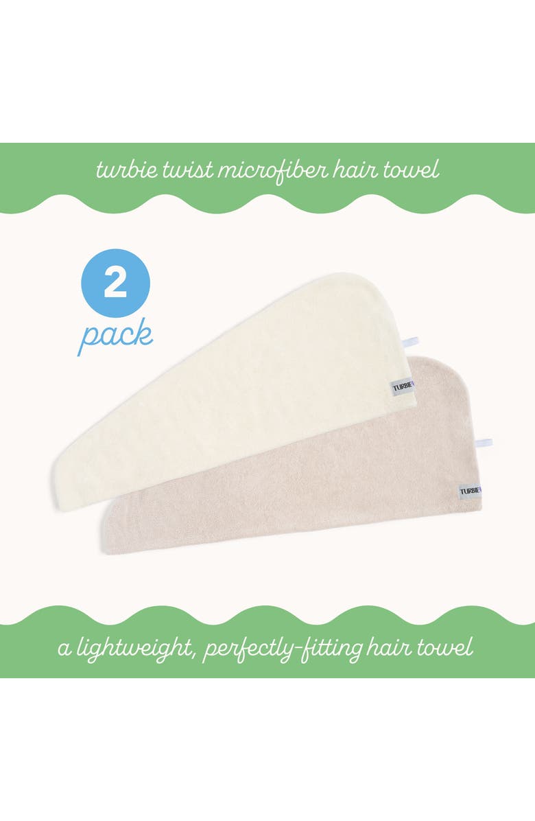 TURBIE TWIST 2 Pack Hair Towel Wraps for Straight, Wavy, Curly Hair, Alternate, color, Antique White & Moonbeam