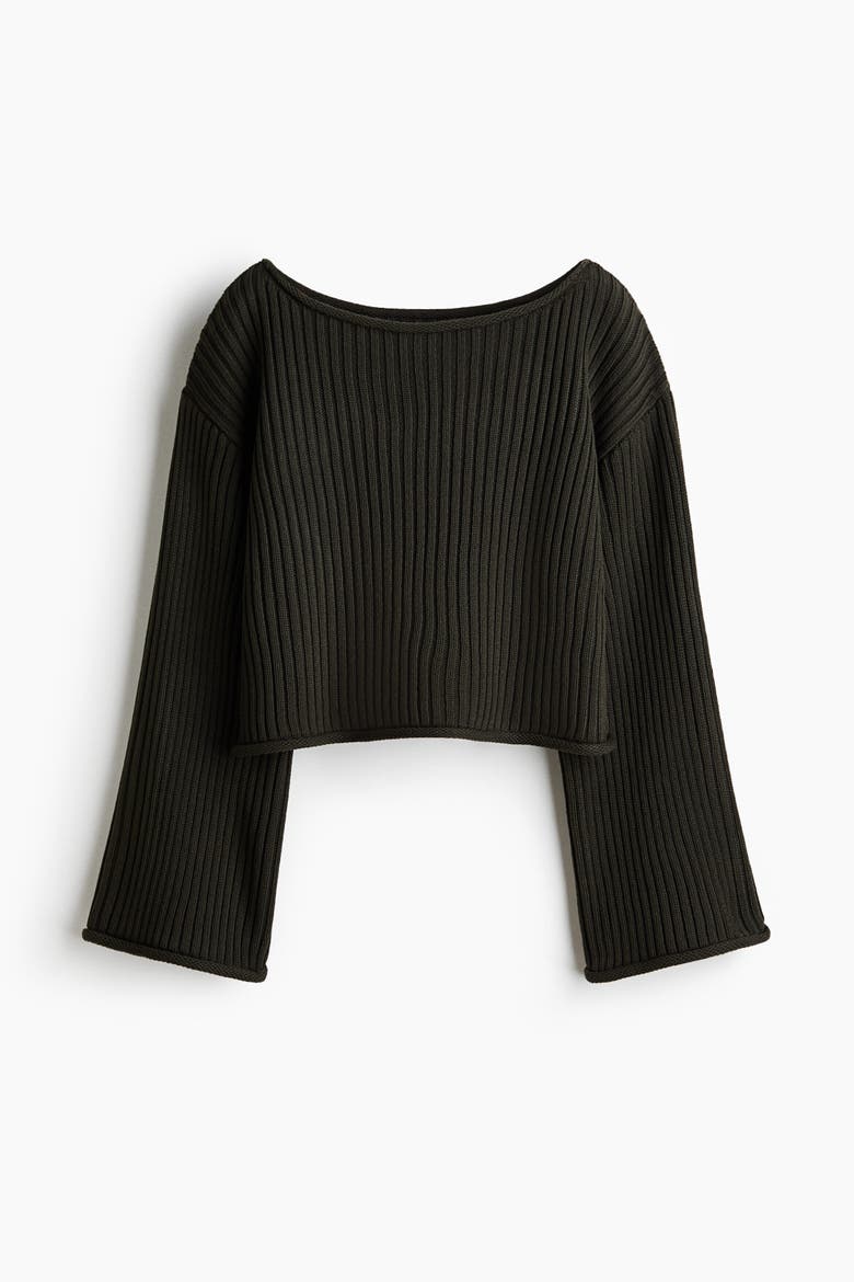 Rib-knit Boat-neck Jumper, Alternate, color, Dark green
