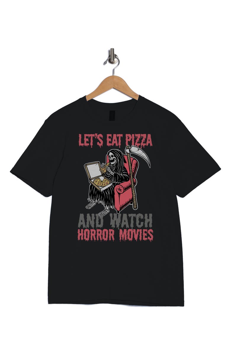 Monster Digital Let's Eat Pizza & Watch Horror Graphic T-Shirt, Alternate, color, Black