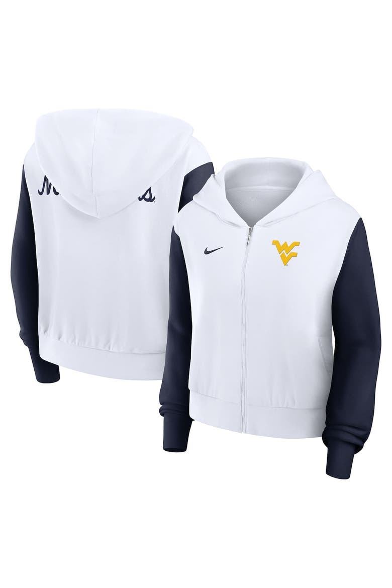 Women's Nike White West Virginia Mountaineers Cropped Beyond Capability Color-Block Script Full-Zip Hoodie, Main, color, White