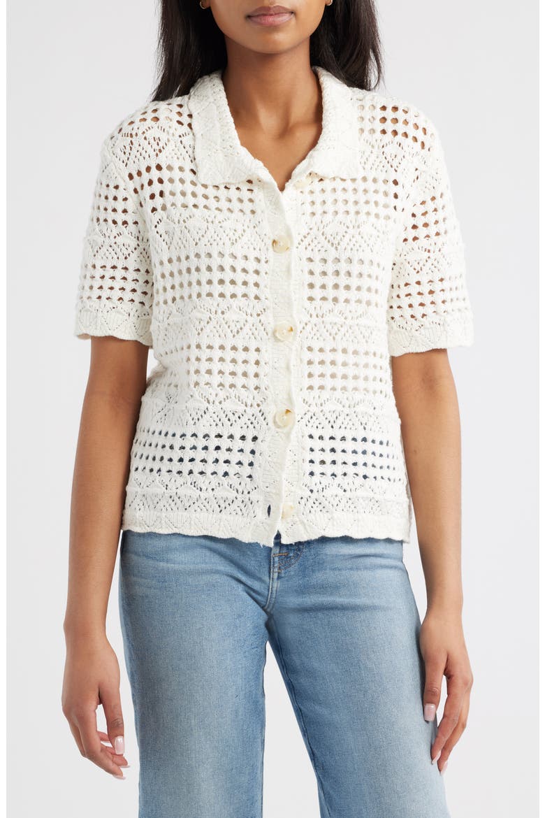 Penny Open Knit Short Sleeve Cardigan, Main, color, WHITE