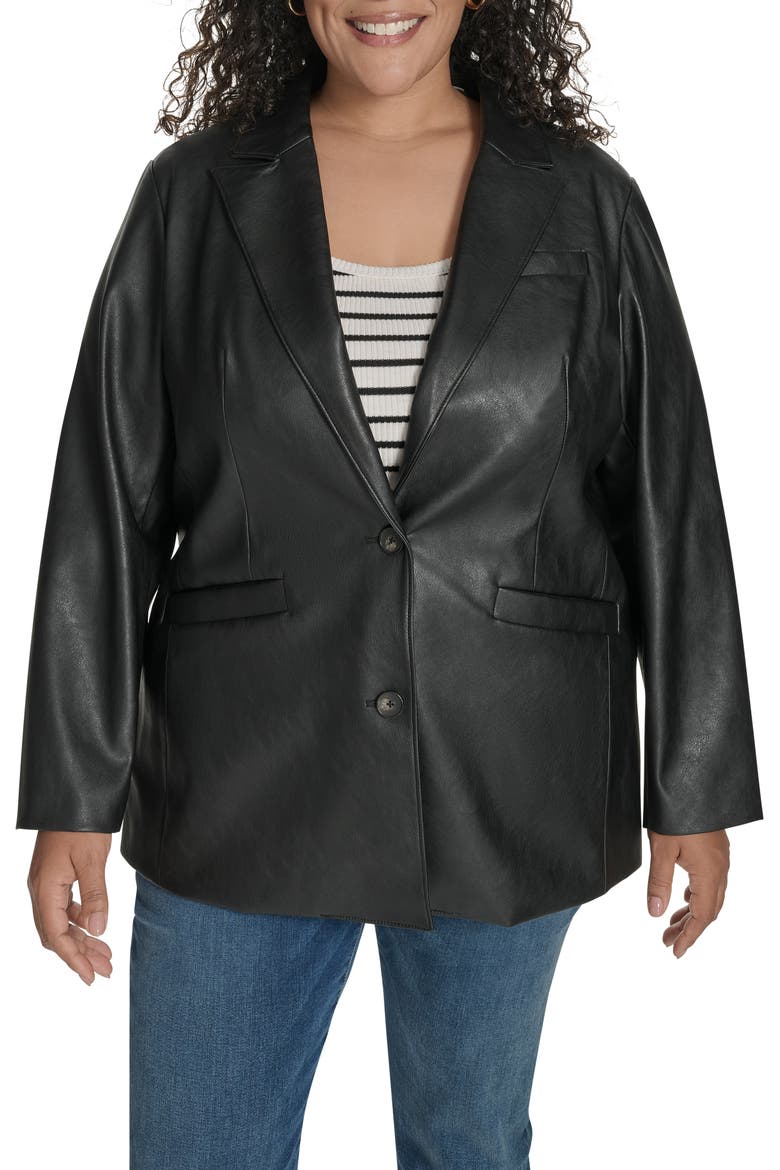 Faux Leather Blazer, Main, color, BLACK