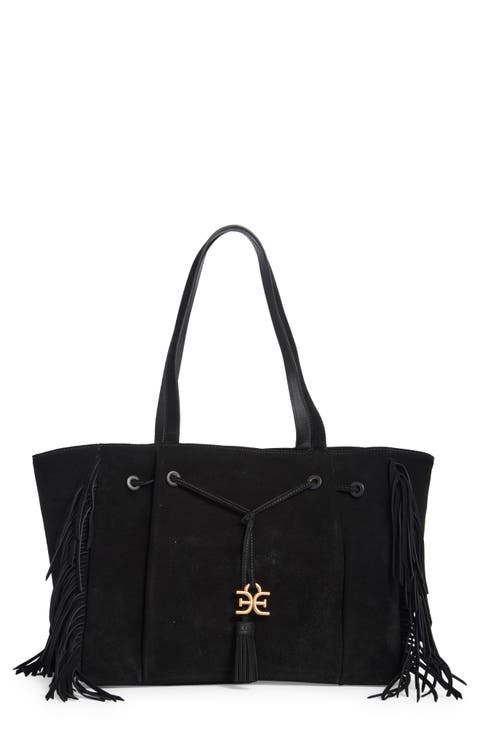 Pryce East/West Drawstring Leather Tote Bag